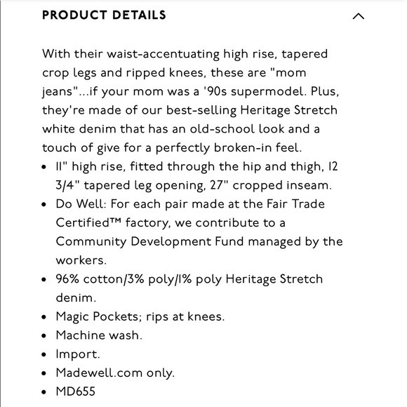 NWT Madewell Tile White The Perfect Vintage Crop Jean Knee Rip Edition Size 23 - Picture 16 of 16